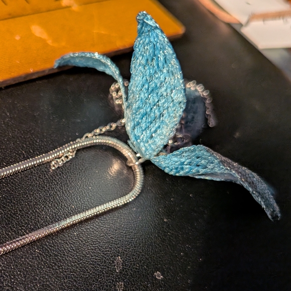 Fashion Jewelry Silver and Blue Orchid Necklace - Picture 5 of 5